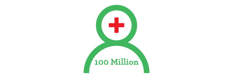decorative element - human with text '100 million' graphic